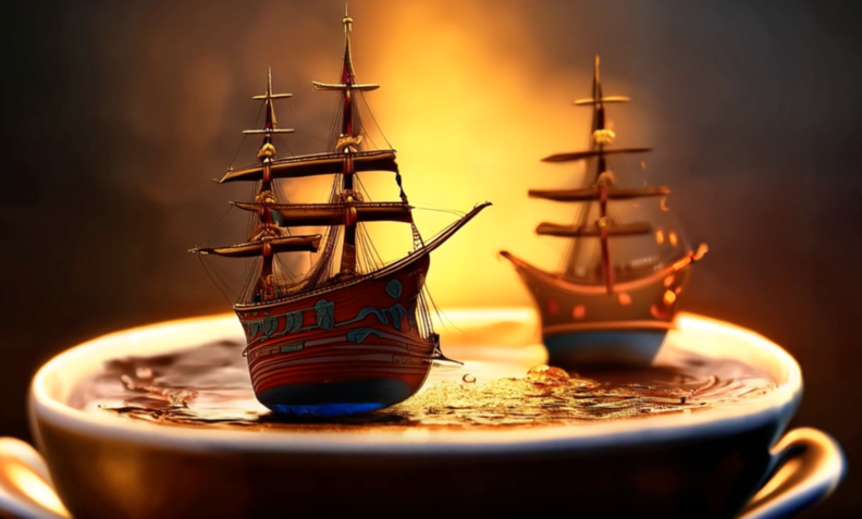 AI Generate Pirate Ship in Coffee